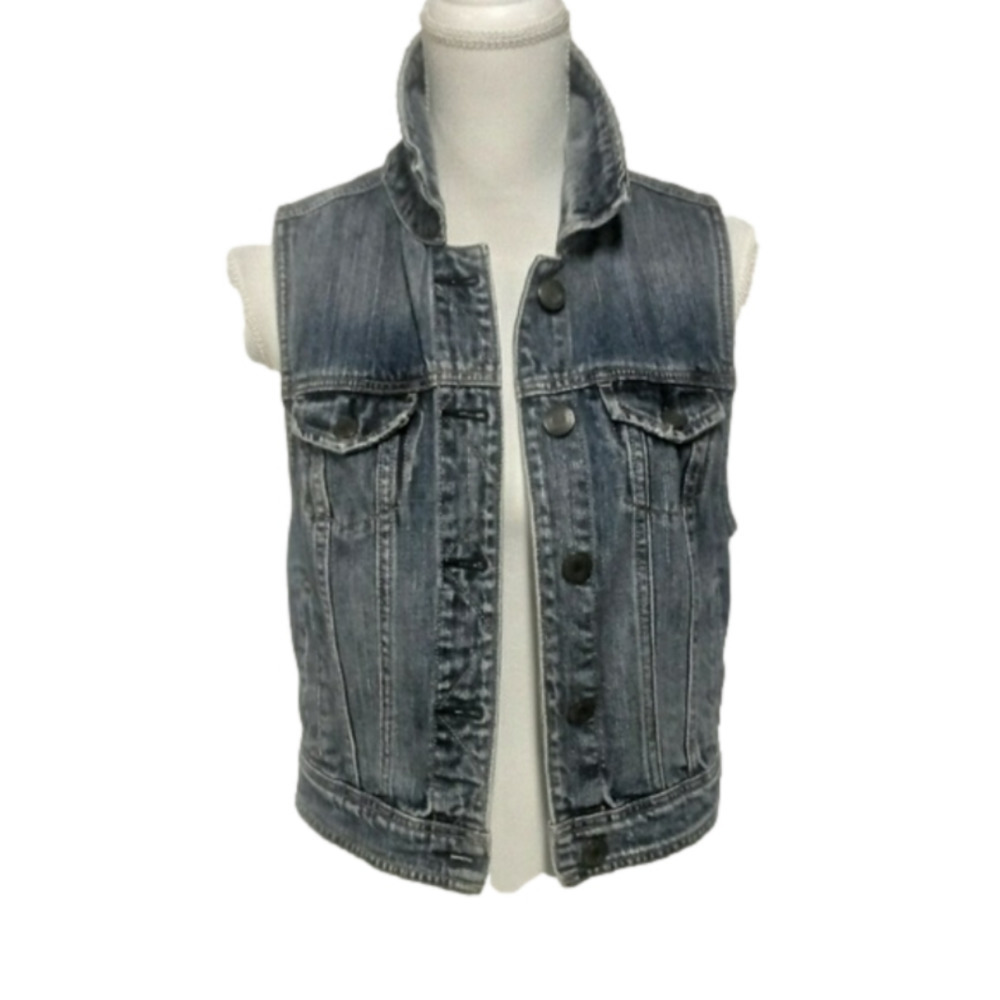 American Eagle Outfitters Blue Stone Wash  Sleeveless Button Down Jean Vest